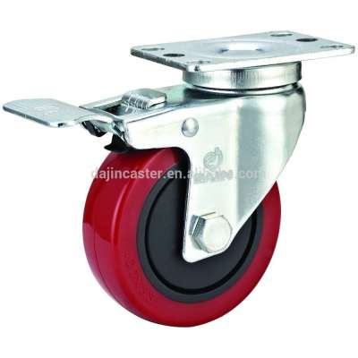 Medium duty ball bearing PU swivel caster with brake and lock