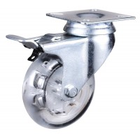 Long way factory wholesale 50 / 75 / 100 mm 125 kg transparent PC plain bearing caster wheel for hospital equipment