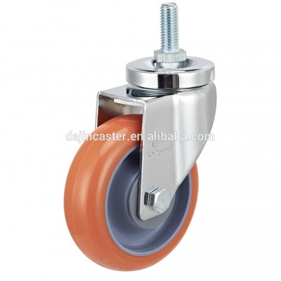 3/4/5 inch thread stem style swivel orange PU caster wheels wholesale