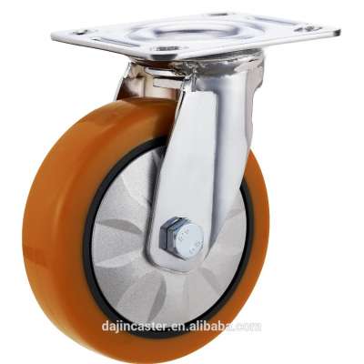 4 inch heavy duty US style top plate orange PU caster wheels for carts