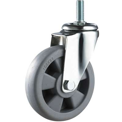 75mm 100mm 125mm Screw Thread Stem Swivel Grey PP Wheel Durable  Caster Wheels For Material Handling Equipments